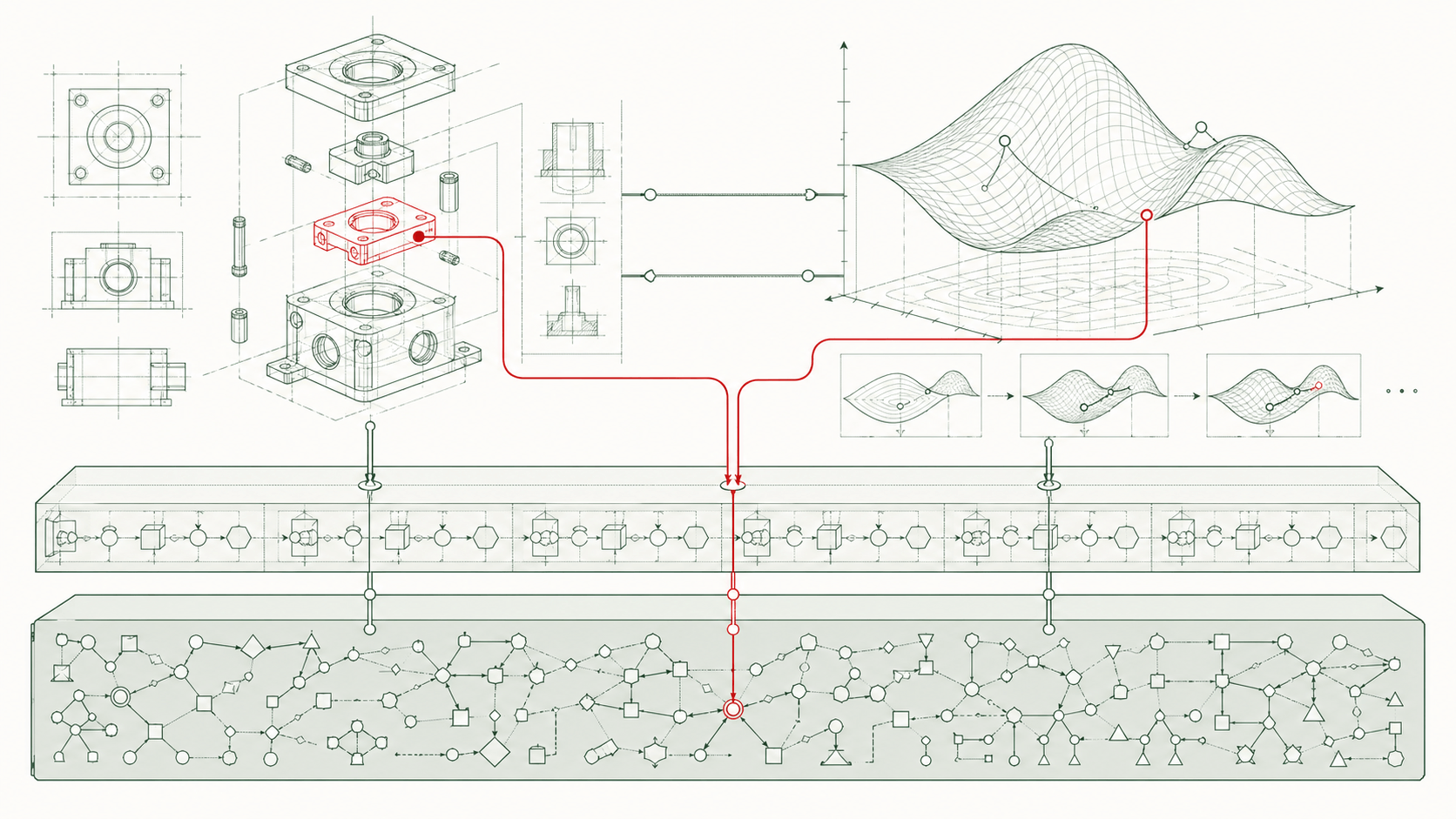 Generic engineering hero — composite isometric scene of pipework, instrumentation, and process equipment that anchors the engineering industry page across mechanical, process, and CAD-driven workflows.